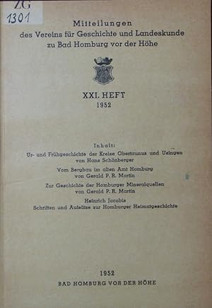 Image du vendeur pour Mitteilungen des Vereins fr Geschichte und Landeskunde Bad Homburg vor der Hhe, 21. mis en vente par Antiquariat Bookfarm