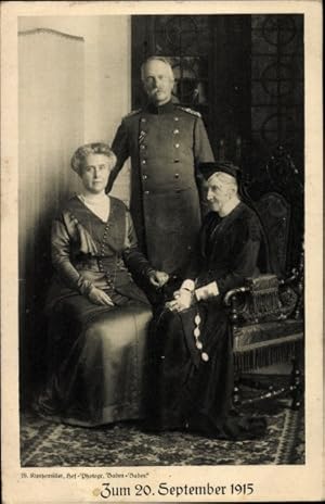 Ansichtskarte / Postkarte Friedrich II., Großherzog von Baden mit Gemahlin Hilda und Mutter Luise...