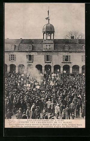 Ansichtskarte Bar-sur-Aube, Les Vignerons réunis devant la Mairie, Arbeiterbewegung