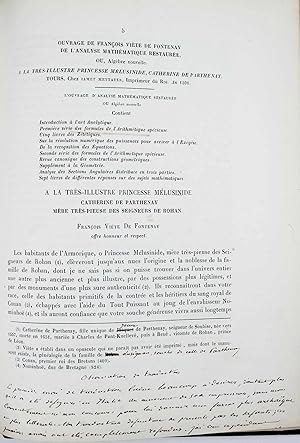 Image du vendeur pour Introduction  l'art analytique par Franois Vite. [reli avec :] Premire srie de notes sur la logistique spcieuse par Franois Vite mis en vente par Hugues de Latude