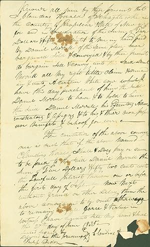 Claudeas Herald to Daniel Morrile (bill of sale), Schaghticoke, New York, 1835