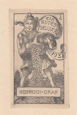 Immagine del venditore per Ein Gutes Neujahr 1931 Heinrich Graf. Narr mit Fllhorn. venduto da Antiquariat  Braun
