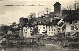 Ansichtskarte / Postkarte Fribourg Freiburg Stadt Schweiz, Sur les Bords de la Sarine, Fluss, Bur...