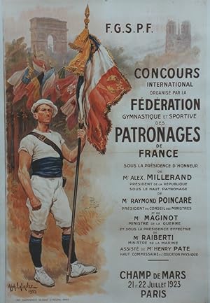 "FÉDÉRATION GYMNASTIQUE et SPORTIVE des PATRONAGES de FRANCE" Affiche originale entoilée / Litho ...