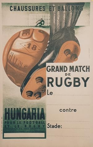 "CHAUSSURES et BALLONS HUNGARIA" Affiche originale entoilée Litho par Jacques NATHAN / Imp. JOSEP...