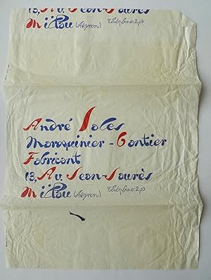 Wrapping paper for André Soles. Maroquinier-Cantier, Fabricant. 13 Av. Jean-Jaurès, Micpau (Aveyr...