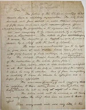 Bild des Verkufers fr MANUSCRIPT LETTER, UNSIGNED, TO "HON. FINLETTER" AT HARRISBURG, EXPLAINING THAT THE POLICE OF THE CITY AND COUNTY OF PHILADELPHIA "SHOULD HAVE A MILITARY ORGANIZATION." zum Verkauf von David M. Lesser,  ABAA