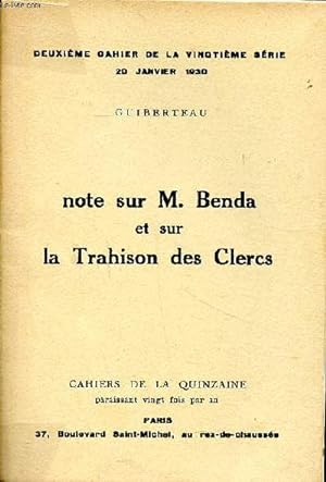 Bild des Verkufers fr Note sur M. Benda et sur la trahison des Clercs Deuxime cahier de la vingtime srie zum Verkauf von Le-Livre