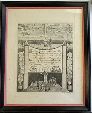 ENGRAVED, ILLUSTRATED BAPTISM CERTIFICATE IN GERMAN LANGUAGE ANNOUNCING THE BIRTH OF JACOB HINNER...