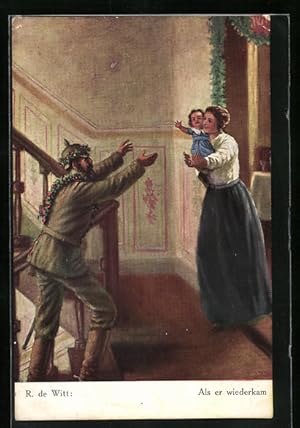 Bild des Verkufers fr Knstler-Ansichtskarte Als er wiederkam, Soldat kommt nach Hause, Soldatenliebe zum Verkauf von Bartko-Reher