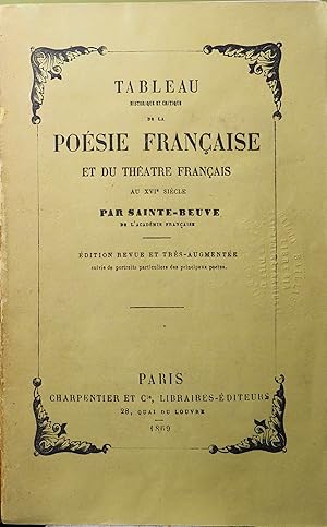 Imagen del vendedor de Tableau Historique Et Critique De La Poesie Francaise Et Du Theatre Francais Au Xvie Siecle a la venta por Fortuna Books