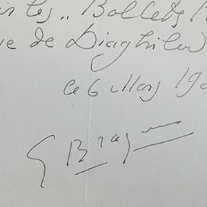 Image du vendeur pour Georges Braque autorise Boris Kochno  publier ses dessins pour un ouvrage sur les Ballets russes mis en vente par Traces Ecrites