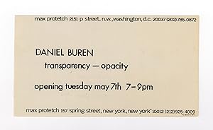 Invitation card: Daniel Buren: transparency - opacity (opens 7 May [1974])