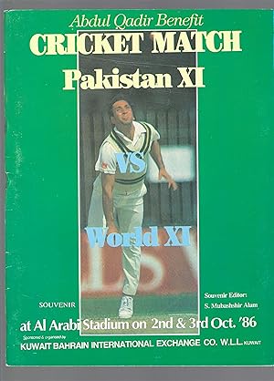 Abdul Qadir Benefit Cricket Match, Pakistan XI vs World XI, Kuwait, 2 & 3 Oct, 1986, Souvenir