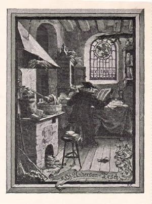 Bild des Verkufers fr Exlibris fr Bj. Anderson-Tesch, Apotheker in Malm. Lichtdruck von R.Callmander, Gteborg (Rckseite oben mit ganz leichten Kleberesten). zum Verkauf von Antiquariat Heinz Tessin