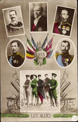 Ansichtskarte / Postkarte Les Allies, König Albert I., Kaiser Nikolaus II., König Viktor Emanuel ...