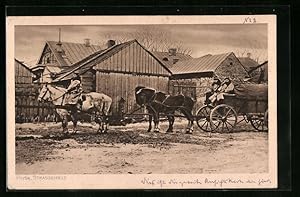 Ansichtskarte Pinsk, Strassenbild mit Pferdekutsche