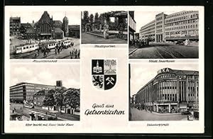 Bild des Verkufers fr Ansichtskarte Gelsenkirchen, Hauptbahnhof, Stdt. Sparkasse, Alter Markt mit Hans-Sachs-Haus, Wappen zum Verkauf von Bartko-Reher