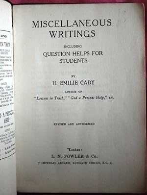 Bild des Verkufers fr Miscellaneous Writings Including Question Helps for Students. zum Verkauf von Patrick Pollak Rare Books ABA ILAB