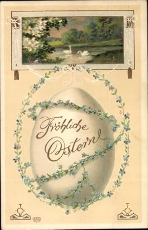 Präge Ansichtskarte / Postkarte Glückwunsch Ostern, Osterei, Vergissmeinnicht