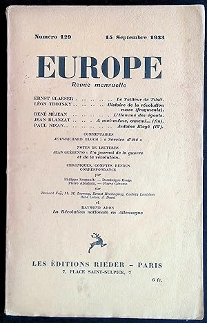 Imagen del vendedor de Europe n129, 15 septembre 1933 a la venta por LibrairieLaLettre2