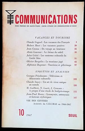 Imagen del vendedor de Communications n10, 1967 - Vacances et tourisme. Enqutes et analyses a la venta por LibrairieLaLettre2