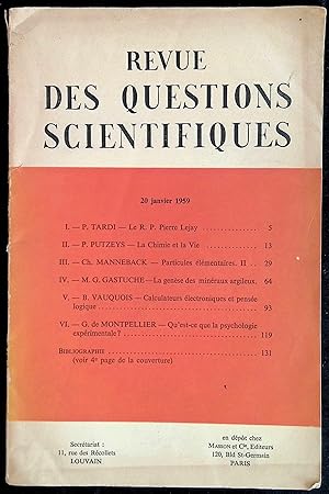 Seller image for Revue des questions scientifiques, cinquime srie, tome XX, janvier 1959 for sale by LibrairieLaLettre2