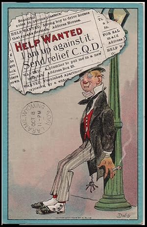 Seller image for Help Wanted postcard: I Am Up Against It; Send Relief C.Q.D. for sale by Mobyville