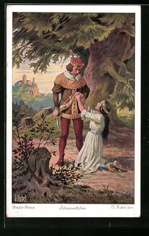Bild des Verkufers fr Knstler-Ansichtskarte Otto Kubel: Brder Grimm, Schneewittchen kniet vor dem Jger, Mrchen zum Verkauf von Bartko-Reher