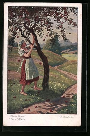 Bild des Verkufers fr Knstler-Ansichtskarte Otto Kubel: Brder Grimm, Frau Holle, Mdchen schttelt den Apfelbaum, Mrchen zum Verkauf von Bartko-Reher