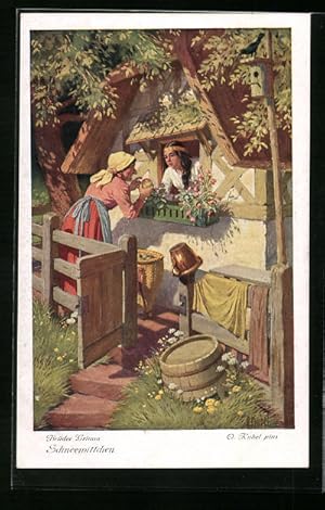 Bild des Verkufers fr Knstler-Ansichtskarte Otto Kubel: Brder Grimm, Schneewittchen, Verkleidete Knigin gibt einen vergifteten Apfel, Mrchen zum Verkauf von Bartko-Reher