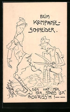 Bild des Verkufers fr Knstler-Ansichtskarte Rud. Kristen: Soldat beim Kompanie-Schneider zum Verkauf von Bartko-Reher
