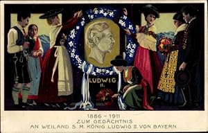 Künstler Ansichtskarte / Postkarte Zum Gedächtnis an Weiland König Ludwig II. von Bayern, Bayeris...