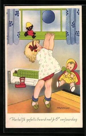 Bild des Verkufers fr Knstler-Ansichtskarte Willy Schermele: Mdchen im Kinderzimmer zum Verkauf von Bartko-Reher