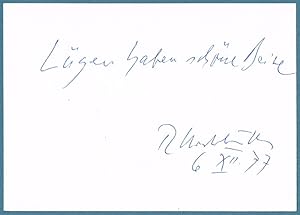 Bild des Verkufers fr Billet in Postkartengre mit eigenhndigem Spruch und Unterschrift. zum Verkauf von Wiener Antiquariat Ingo Nebehay GmbH