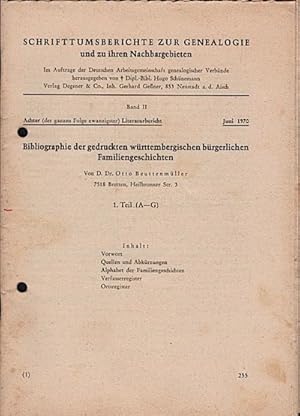 Imagen del vendedor de Schrifttumsberichte zur Genealogie und zu ihren Nachbargebieten. Band 2: 8. Literaturbericht, Juni 1970 Im Auftrag der Deutschen Arbeitsgemeinschaft genealogischer Verbnde a la venta por Schrmann und Kiewning GbR