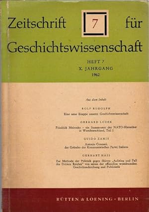 Bild des Verkufers fr Zeitschrift fr Geschichtswissenschaft. Heft 7, X. Jahrgang, 1962. zum Verkauf von Schrmann und Kiewning GbR