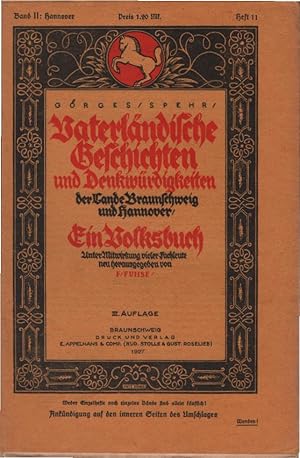 Bild des Verkufers fr Vaterlndische Geschichten und Denkwrdigkeiten der Lande Braunschweig und Hannover; Band II: Hannover. 1. Teil. Heft 11. Unter Mitw. vieler Fachleute neu hg. v. F. Fuhse. [Einzeheft]. zum Verkauf von Schrmann und Kiewning GbR