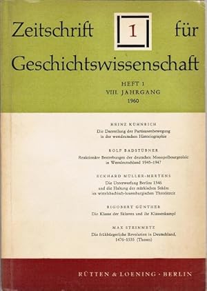 Bild des Verkufers fr Zeitschrift fr Geschichtswissenschaft. Heft 1, VIII. Jahrgang, 1960. zum Verkauf von Schrmann und Kiewning GbR