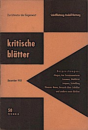 Bild des Verkufers fr Kritische Bltter Zur Literatur der Gegenwart. Heft 3, Dez. 1955. zum Verkauf von Schrmann und Kiewning GbR
