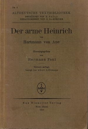 Imagen del vendedor de Der arme Heinrich. Hartmann von Aue / Altdeutsche Textbibliothek ; 3 a la venta por Schrmann und Kiewning GbR