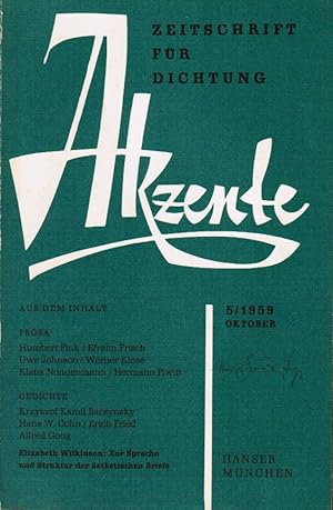 Seller image for Akzente. Zeitschrift für Dichtung; Jg. 1959, Heft 5. for sale by Schürmann und Kiewning GbR