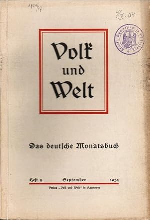 Bild des Verkufers fr Volk und Welt. Das deutsche Monatsbuch; Heft 9, September 1934 zum Verkauf von Schrmann und Kiewning GbR