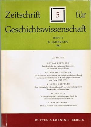 Bild des Verkufers fr Zeitschrift fr Geschichtswissenschaft. Heft 5, X. Jahrgang, 1962. zum Verkauf von Schrmann und Kiewning GbR