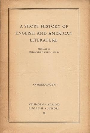 Bild des Verkufers fr A short history of english and american literature. Anmerkungen. zum Verkauf von Schrmann und Kiewning GbR