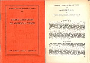 Bild des Verkufers fr Three Centuries of American Verse Mit Anmerkungen / Herausgeber: J. Raith zum Verkauf von Schrmann und Kiewning GbR