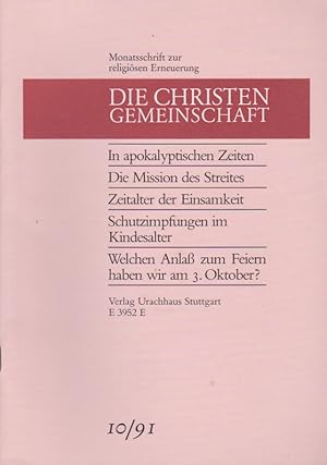 Bild des Verkufers fr Die Christengemeinschaft. Monatsschrift zur religisen Erneuerung, 63 Jg., Heft 10/1991. E 3952 E zum Verkauf von Schrmann und Kiewning GbR