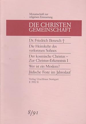 Bild des Verkufers fr Die Christengemeinschaft. Monatsschrift zur religisen Erneuerung, 63 Jg., Heft 8/1991. E 3952 E zum Verkauf von Schrmann und Kiewning GbR