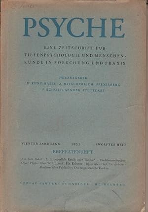 Imagen del vendedor de Psyche. Eine Zeitschrift fr Tiefenpsychologie und Menschenkunde in Forschung und Praxis. 4. Jg., 1951, H.12. Referatenheft. a la venta por Schrmann und Kiewning GbR