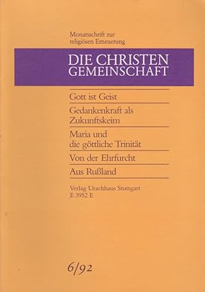 Seller image for Die Christengemeinschaft. Monatsschrift zur religisen Erneuerung, 64 Jg., Heft 6/1992. E 3952 E for sale by Schrmann und Kiewning GbR